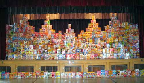 The cereal box display that was constructed for the schools